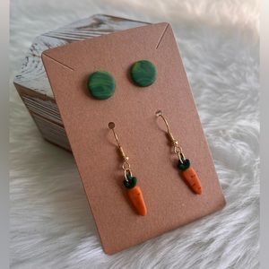 Easter Carrot and Green Round Polymer Clay Earrings